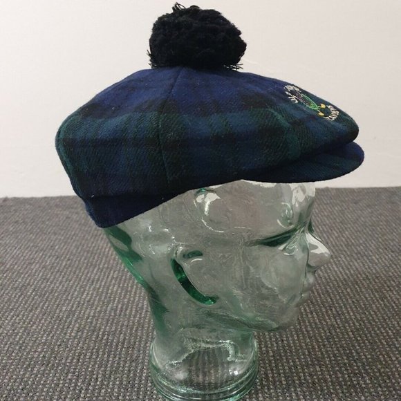 🔶️EARLY VINTAGE OLD COURSE ST. ANDREWS HAT CAP GOLF BLACK WATCH TARTAN POM-POM - Picture 2 of 11